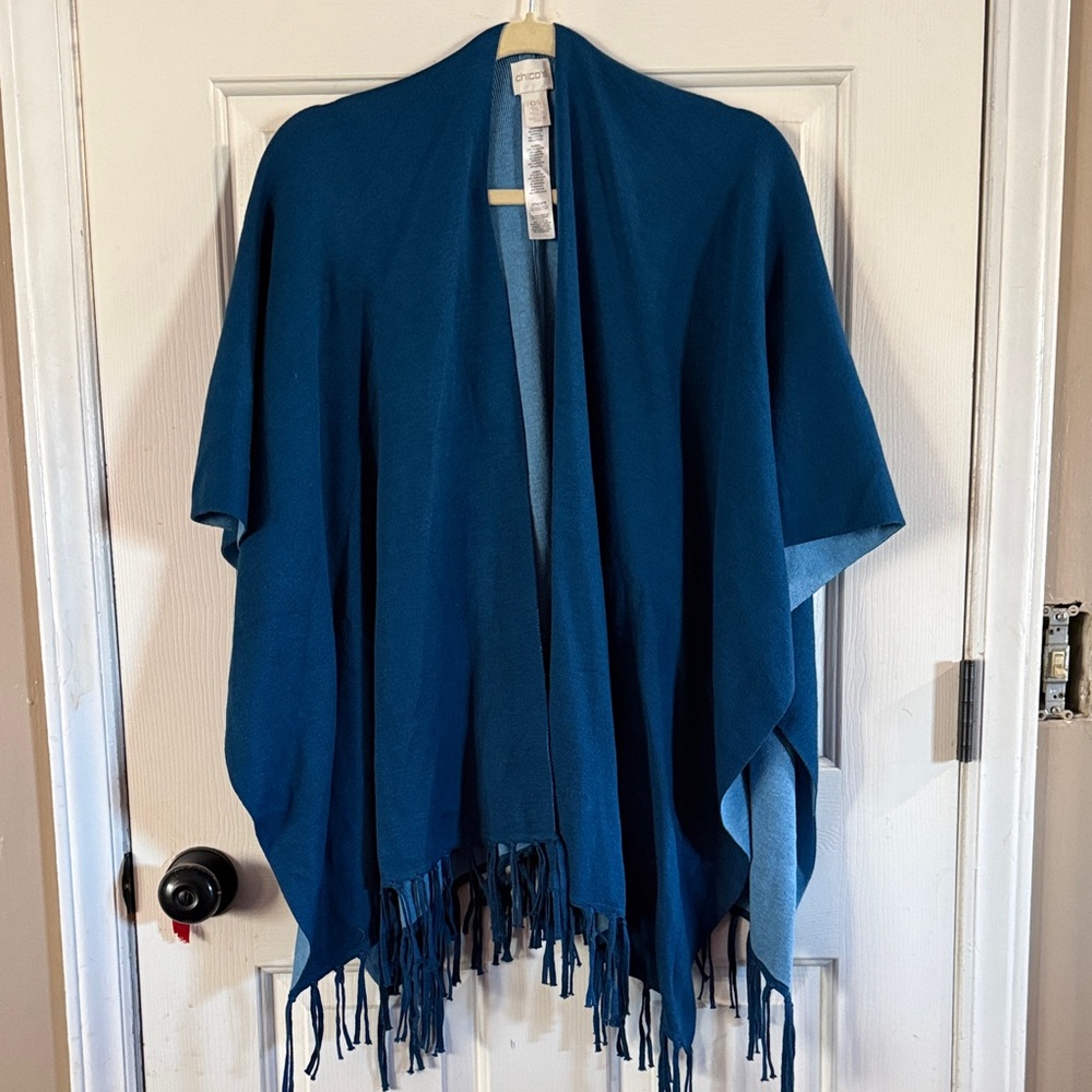 Chico's Teal Knit Shawl with Fringe
